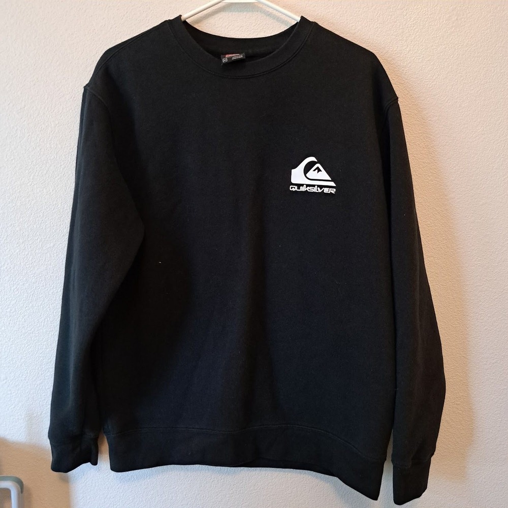 Quiksilver Mens Crewneck Sweatshirt‎ Black Logo Graphic Fleece Pullover M